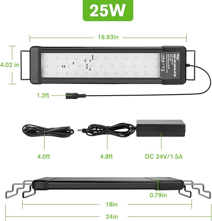 hygger 25W Smart Aquarium Light, Bluetooth LED Light with App Control, Full Spectrum Fish Tank Light with 24/7 Lighting Cycle, 5 Modes, Adjustable Timer, for 18"-24" Freshwater Planted Tank