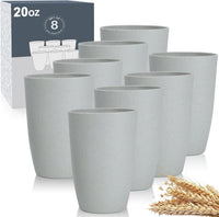 Wrova set of 8 black reusable wheat straw cups, 20 oz, stackable - view 4
