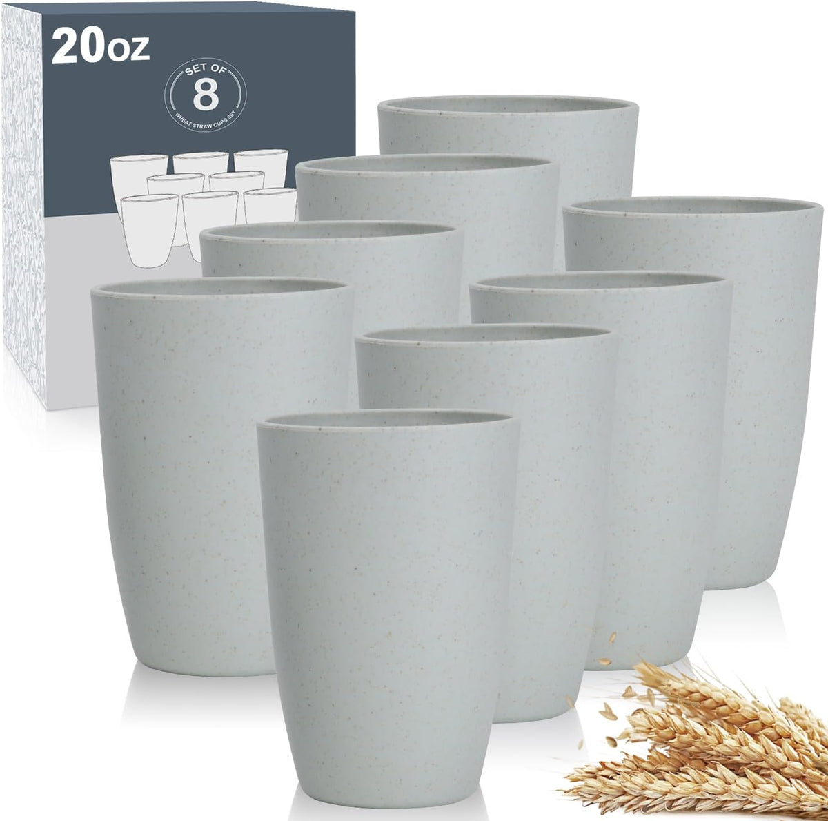 Wrova set of 8 black reusable wheat straw cups, 20 oz, stackable - view 4