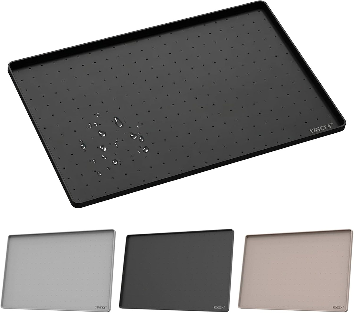 YINEYA 2 Pack Silicone Dog & Cat Food Mat Waterproof 18" x 12" - Black / 22" x 14"