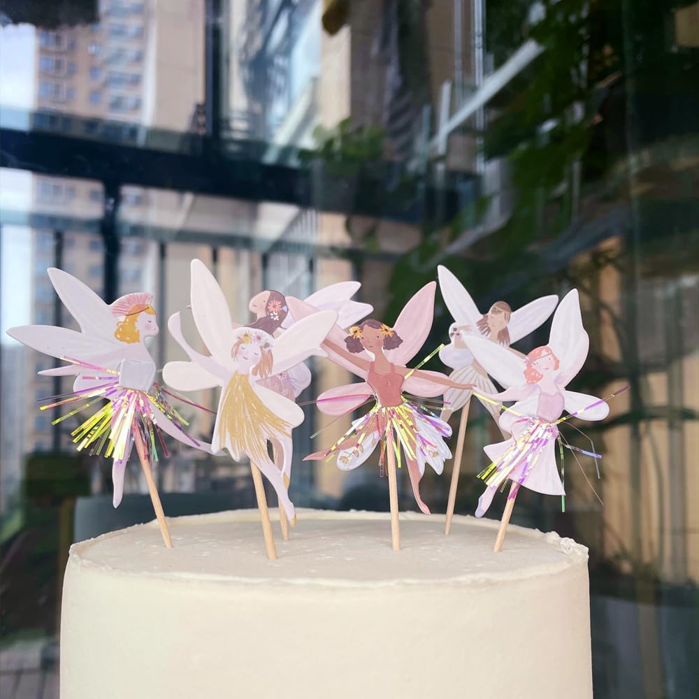 SAMOKA fairy cupcake toppers, 24 card paper picks on wooden sticks in 6 fairy designs - view 3