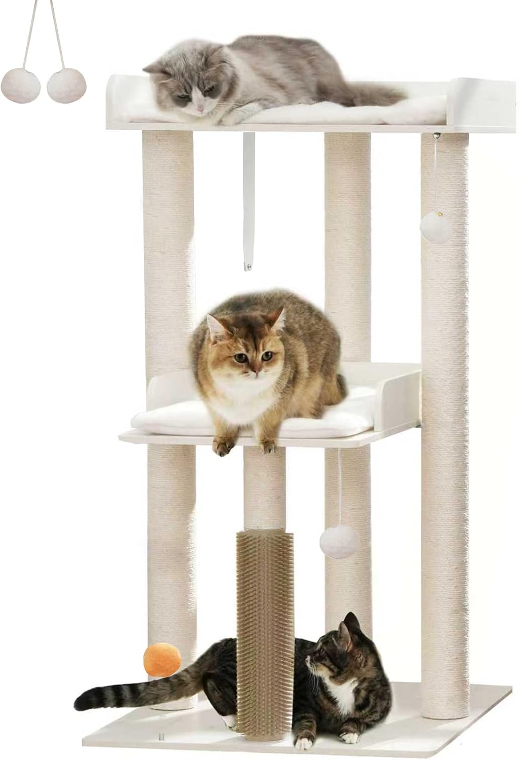 43.7" Modern Cat Tree for Large Cats, Quick One‑Person Assembly – Essentials for Cats - White / 23.6"L x 23.6"W x 43.7"H