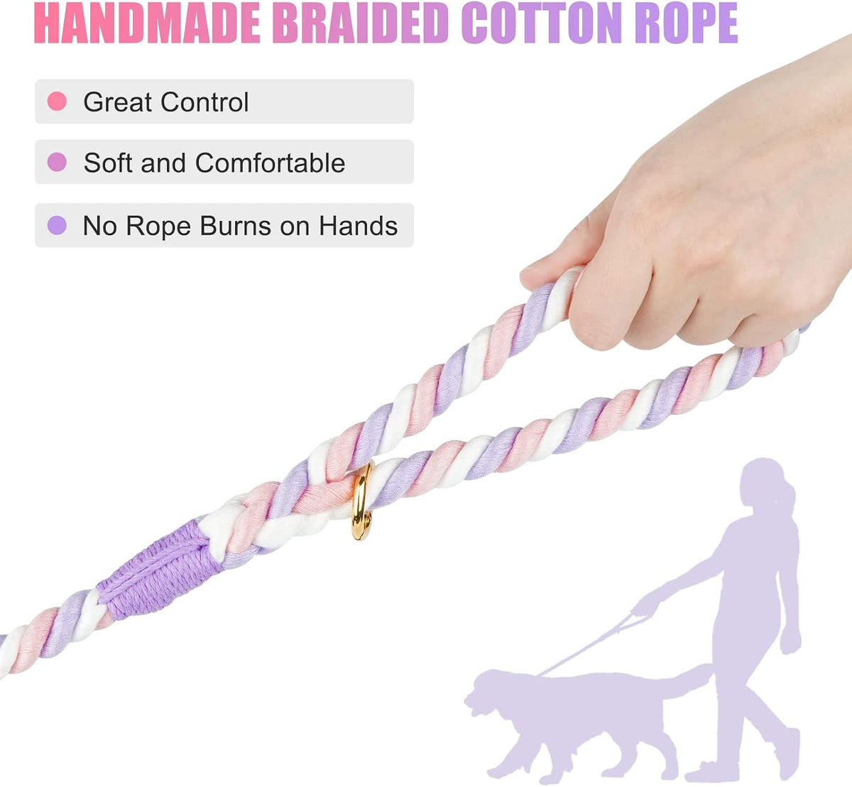 5 FT Handmade Rope Dog Leash for Small Medium and Large Dogs – Essentials for Dogs - 6FT x 1/2in (Pack of 1) / Unicorn Purple - image 3
