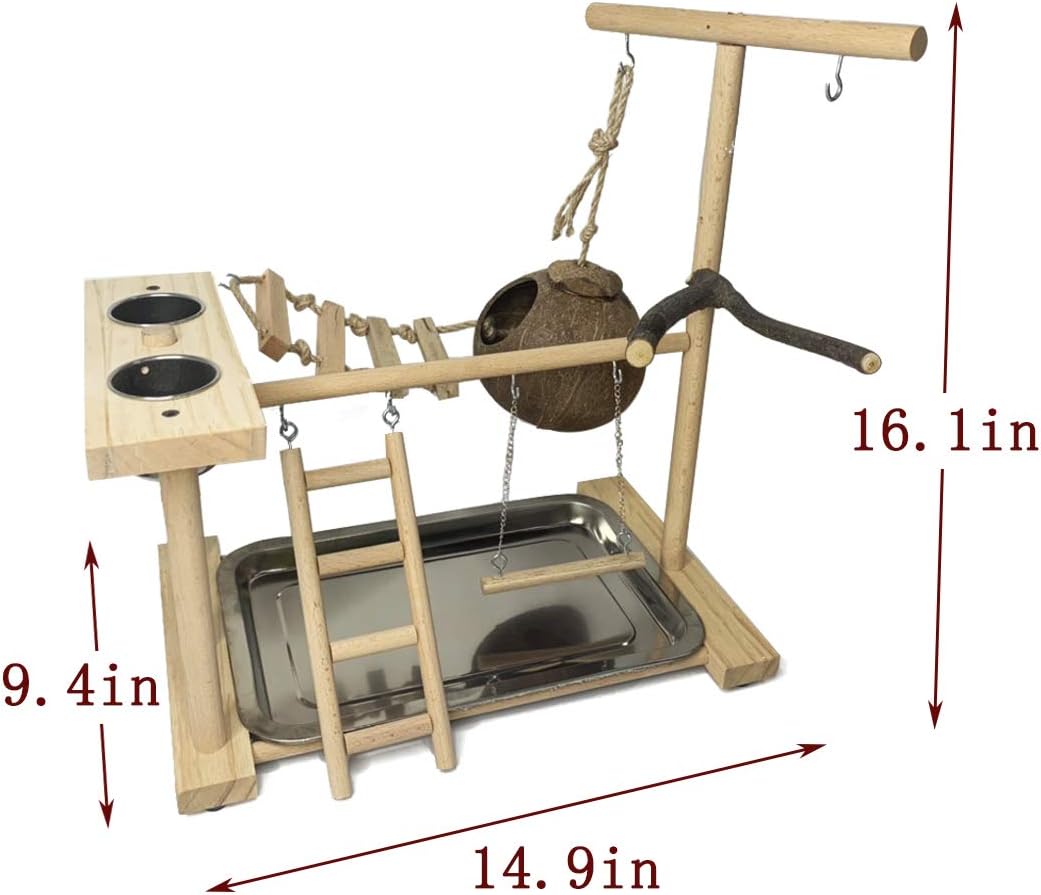 Parrot Playground Bird Play Stand Natural Wood Parrot Perch Gym - image 2
