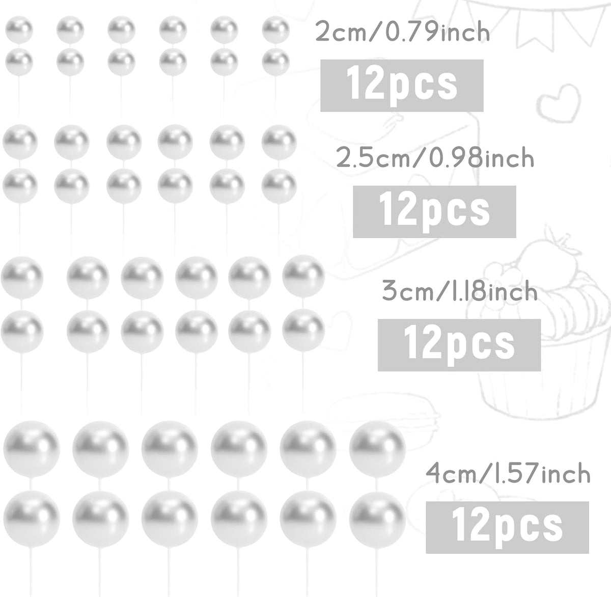 48 Pcs Balls Cake Topper Decorations Balloon Cupcake Toppers Foam - Silver - image 2