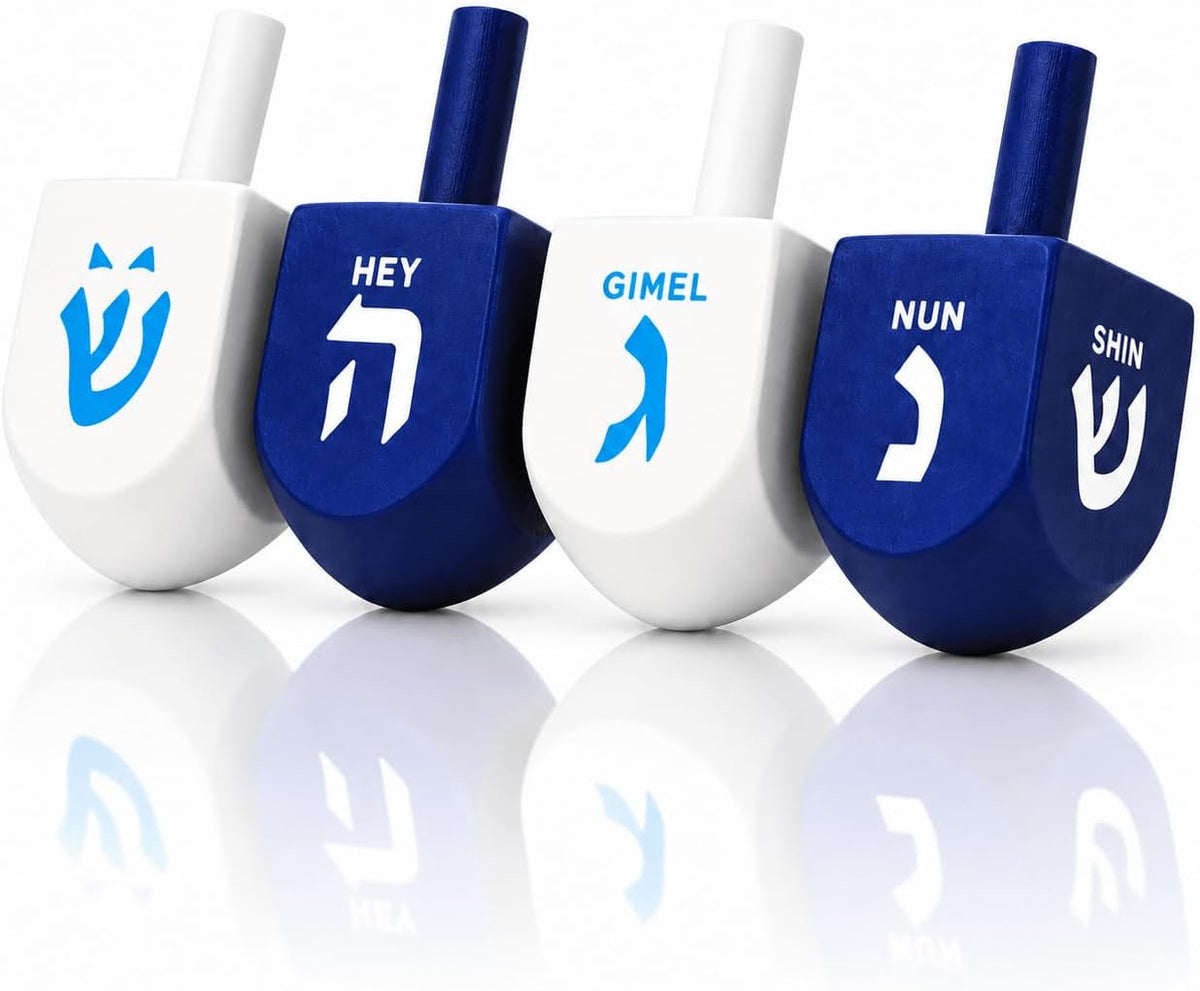 The Dreidel Company Bulk Solid Blue & White Wooden Hanukkah Dreidels - 25-Pack
