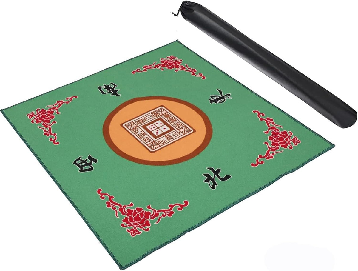 Mahjong Mat with 3 Dice & Carrying Bag - Green