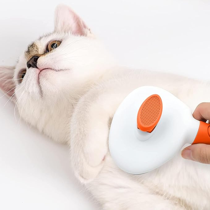 Cat Brushes for Indoor Cats, Dog Brush for Shedding with Metal Cat Comb, Self Cleaning Pet Hair Brush with Release Button for Grooming Kitten(Orange)
