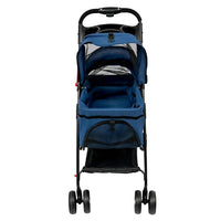 Pet Stroller, 4 Wheels Dog Cat Carrying Cart, Foldable Puppy Carrier with Storage Bag and Detachable Grid Structure for Small/Medium Dogs Cats Up to 44Lbs (Blue)