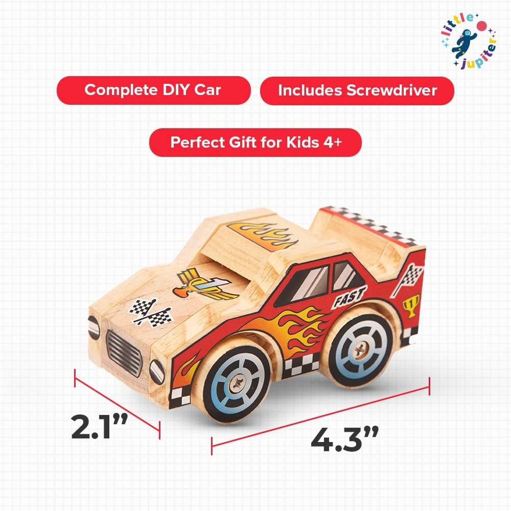Little Jupiter DIY Wooden Kits w/Stickers, Kids Building Kit - Race Car & Monster Truck #1 - image 2