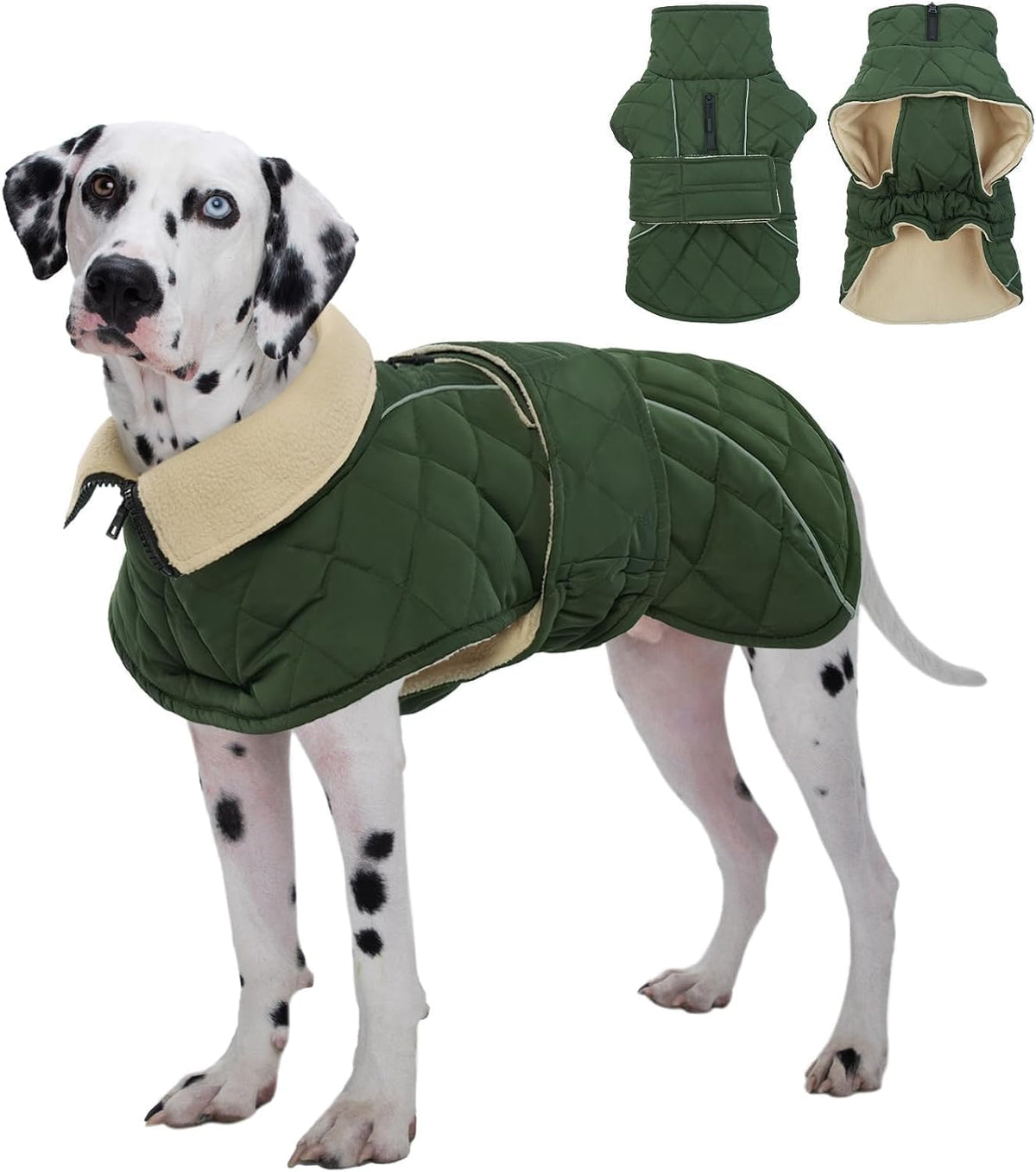Kuoser Large Dog Coat, Fleece Lined Dog Winter Jacket with Harness Hole, L – Essentials for Dogs - Xxx-large (Chest: 35.43" - 43.3") / A-Forest Green