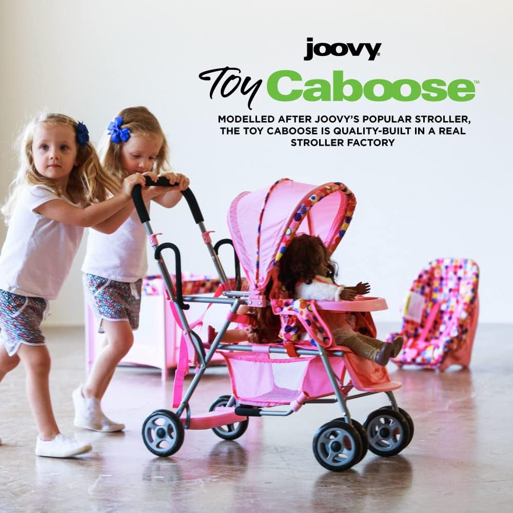 Joovy Toy Caboose baby doll stroller in Pink Dot with reclining front seat, canopy and storage baske - view 3