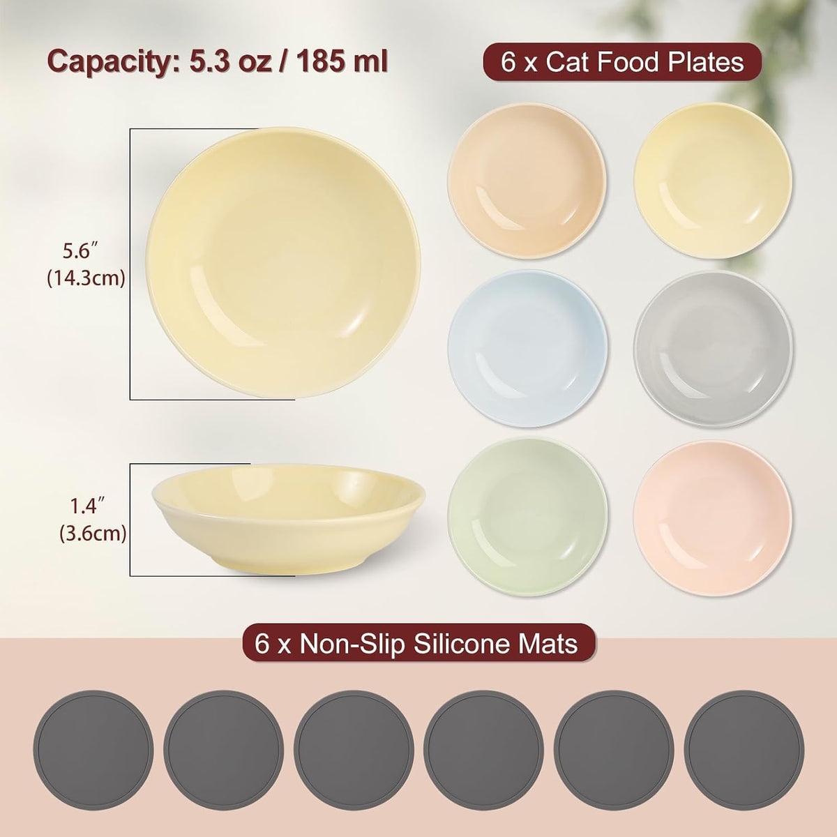 Ceramic Cat Food Bowls 6 Pack - Solid - Separate Pads - image 2