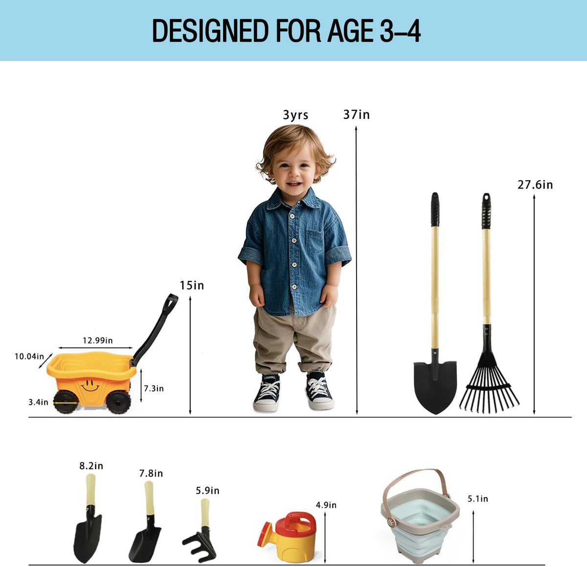 POMIKU 8 piece kids gardening tools set with rake, shovel, spade, hoe and broom - view 10