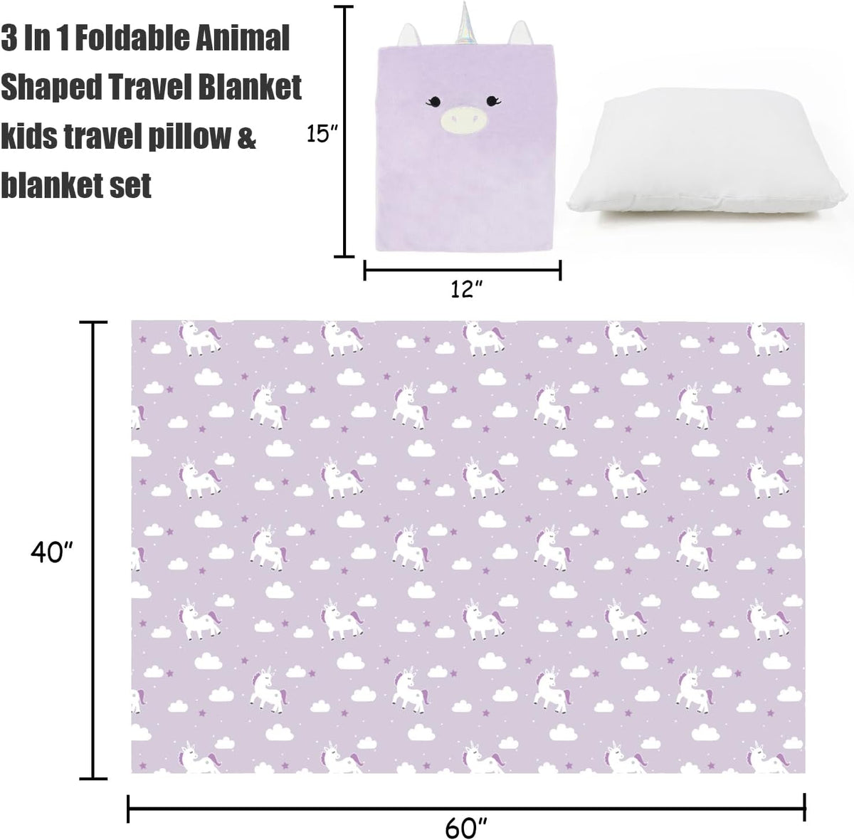 VigorSpring 3-in-1 kids travel pillow and blanket set, plush character pillow with hidden flannel bl - view 16