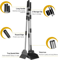 Pooper Scooper for Dogs, Metal Poop Scooper Tray and Rake Set with Adjustable Long Handle, Dog - Silver & Black - image 2