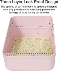 Sfozstra Open High-Sided Litter Box: Pink Medium Anti-Scatter Design - Self-Cleaning Sifting Tray - Low Tracking for Small Cats