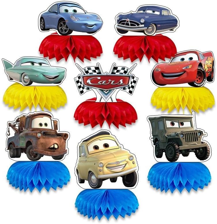 Tihufe 8 Cars party honeycomb centerpieces with double sided prints - view 4