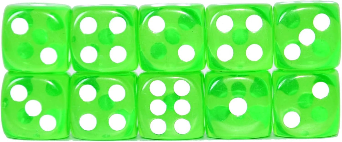 SmartDealsPro 10-Pack D6 Six Sided 16mm Transparent Dice Die for DND - Green Translucent - image 4