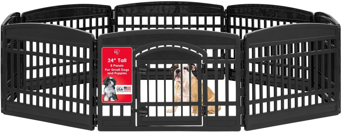 IRIS USA 4-Panel Dog Playpen, Pet Enclosure - 8 Panel - 24" H / Black