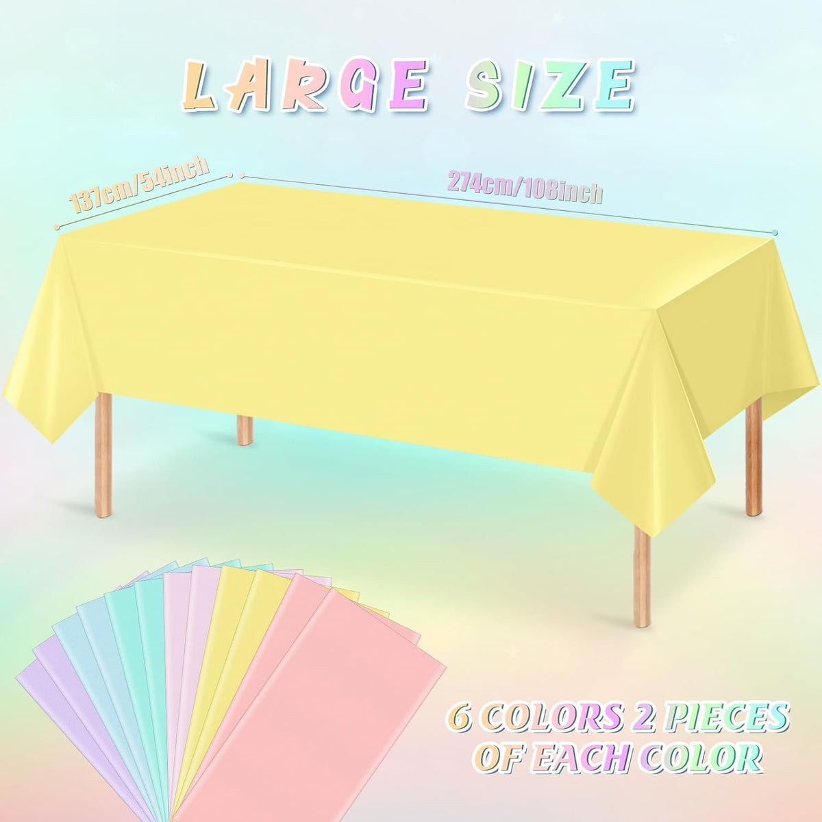 4Pcs Pastel Tablecloths, Mix Color Plastic Tablecloth Disposable Rectangle Table Covers for Baby - Pastel Rectangle / 12pcs - image 2