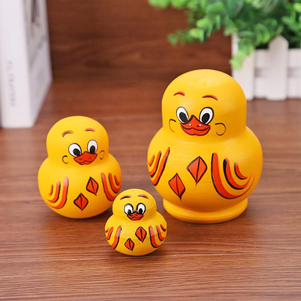 JACE wooden yellow duck nesting dolls, 10-piece hand-painted matryoshka set - view 4