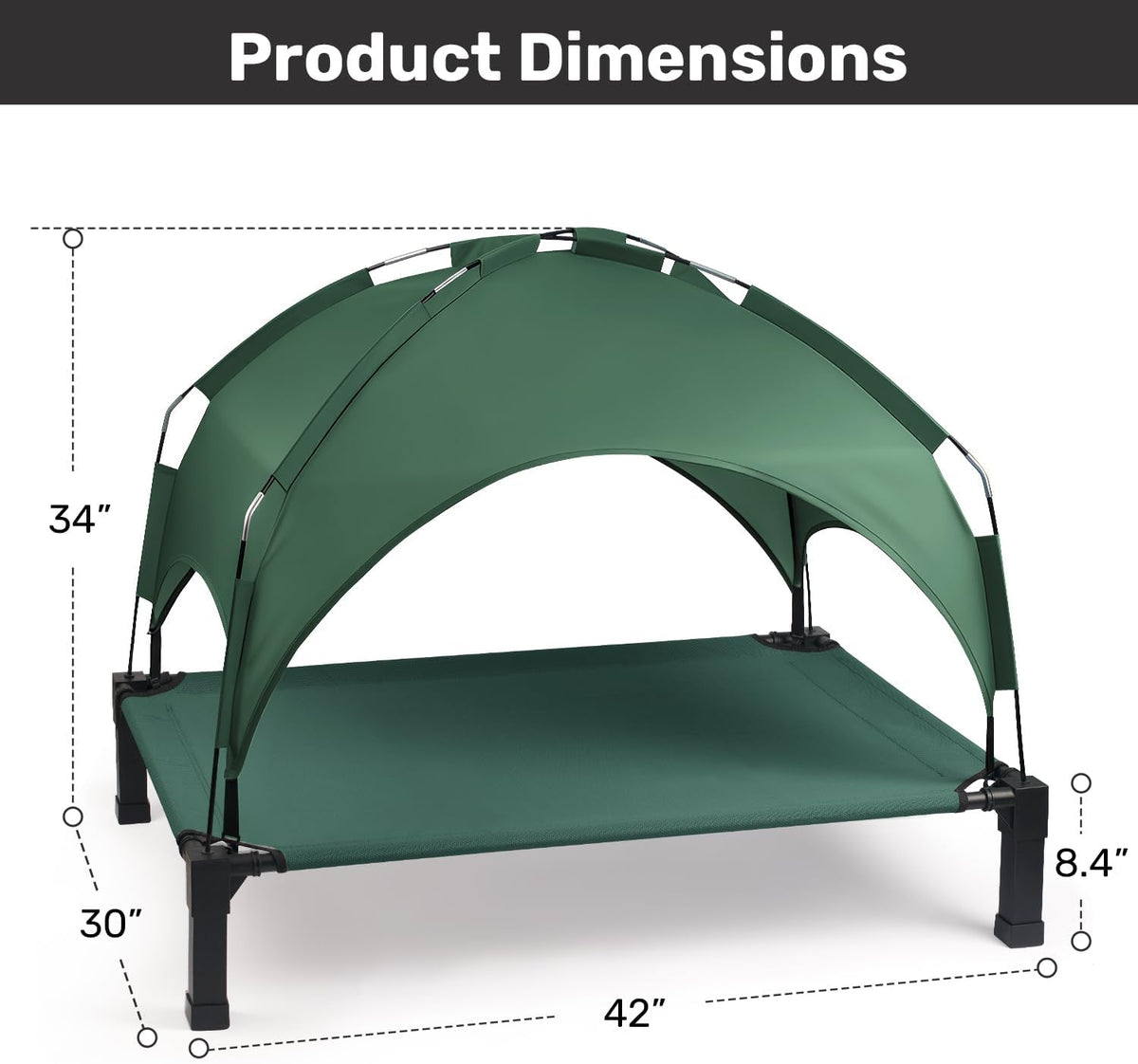 Elevated Dog Bed with Removable Canopy - Green / 42"L x 30"W x 8.4"H - image 4