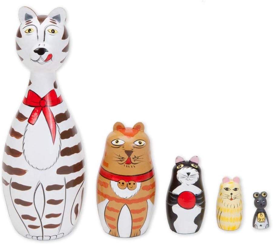 Bits and Pieces Monkey Nesting Dolls, Russian Doll Set of 5 - Nesting Cats