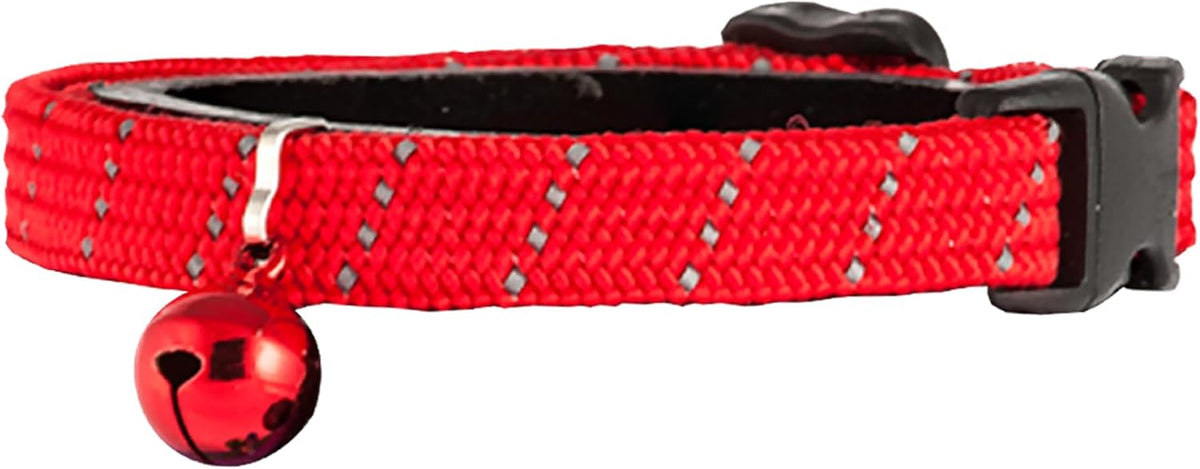 Reflective Breakaway Cat Collar with Bell, Safe Design - Red