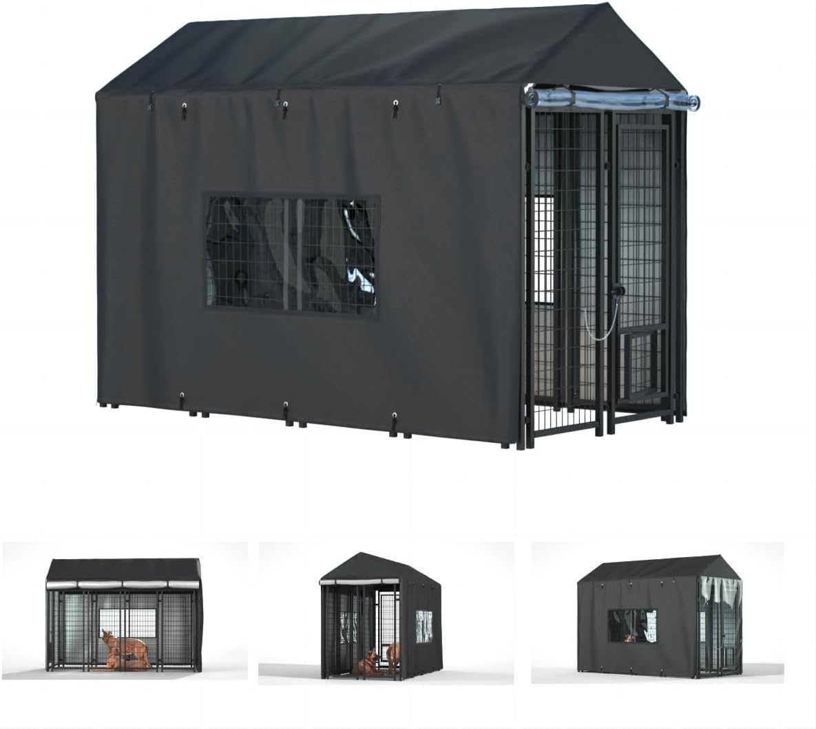 Outdoor Dog Kennel Cover, 8.1'Dx4.1'Wx6H, Full Coverage Black – Essentials for Dogs - Black / 8.1'D x 4.1'W x 6'H