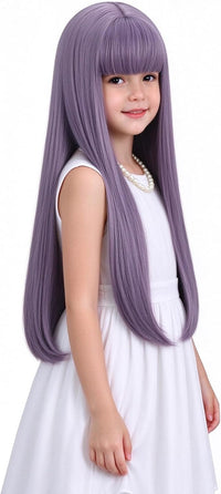 WAVELNM kids long straight black wig with hot pink highlights and bangs - view 26