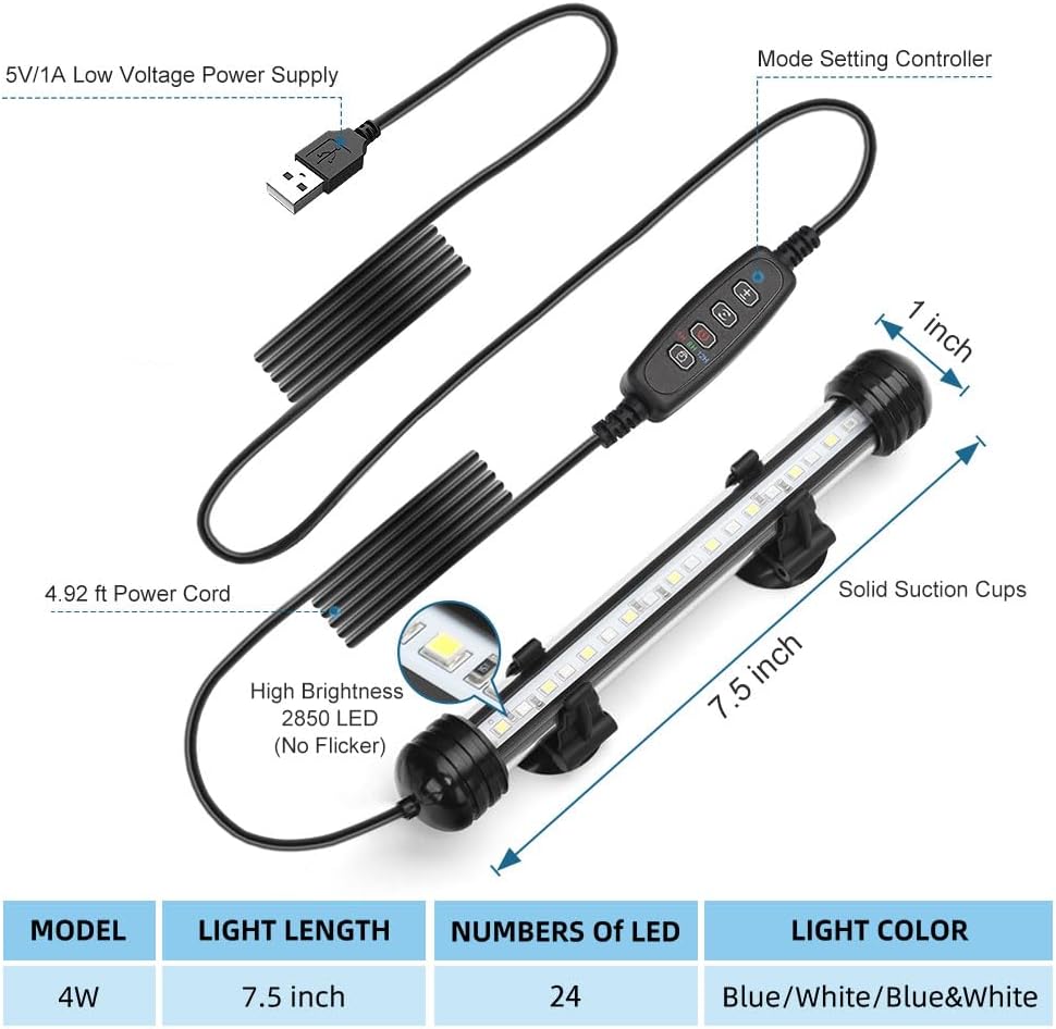 LED Submersible Aquarium Light 4W Underwater Fish Tank Light - NVL-01 (7.5in 4w) - image 2