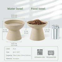 2-Pack Elevated Ceramic Cat Bowls Extra Wide for Food & Water – Essentials for Cats - Pottery Clay - image 2