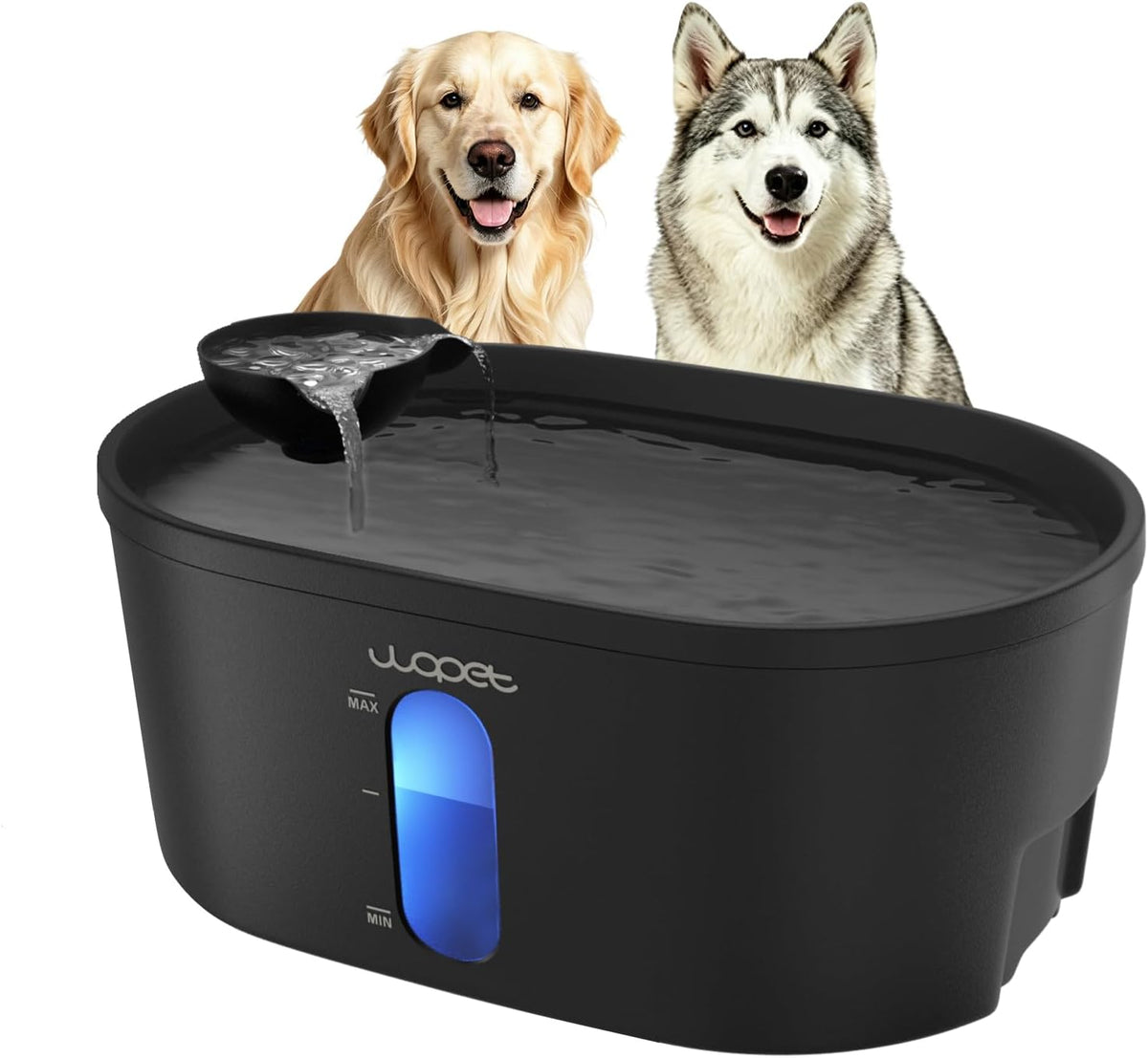 WOPET 8L 2.1 gallon dog water fountain with viewing window and blue LED pump light