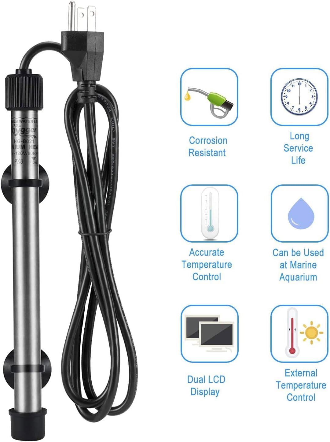 hygger Pinpoint Saltwater Aquarium Heater with Digital Thermostat IC - 100w - image 3
