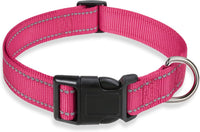 Reflective Dog Collar, Puppy Collar with Buckle Adjustable - Hotpink / Large :Width 1",Neck 14-22"