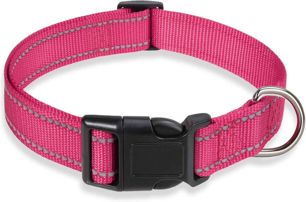 Reflective Dog Collar, Puppy Collar with Buckle Adjustable - Hotpink / Large :Width 1",Neck 14-22"