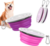 Pawaboo Collapsible Travel Dog Bowls 2 Pack with Lids&Carabiners - 1000ml(Pack of 2) / Pink + Purple