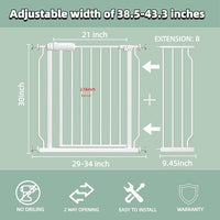 TSAYAWA Extra Wide Baby Gate with Door,38.5-43.3 Inch Walk Through Large Long Child Gates for Stair Doorway - Indoor TSAYAWA Outdoor Safty Gate for Toddler Pet Dog Doggie White