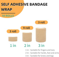 Self Adhesive Wrap 18 Rolls, Non-Woven Self Adherent Vet Wrap, (1IN+2IN+3IN) x 5Yard | Cohesive Bandage Tape for Wrist & Ankle, Elastic Grip Cover (Colorful)