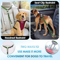 SlowTon Dog Seat Belt for Car, 2 Pack Dog Car Harness Seatbelt Adjustable with Elastic Bungee Buffer, 2 in 1 Pet Car Leash Headrest Restraint Dog Reflective Safety Tether (Green, Headrest+Clip)