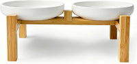 Ceramic Cat Bowls, Shallow Cat Dishes for Food and Water - White elevated