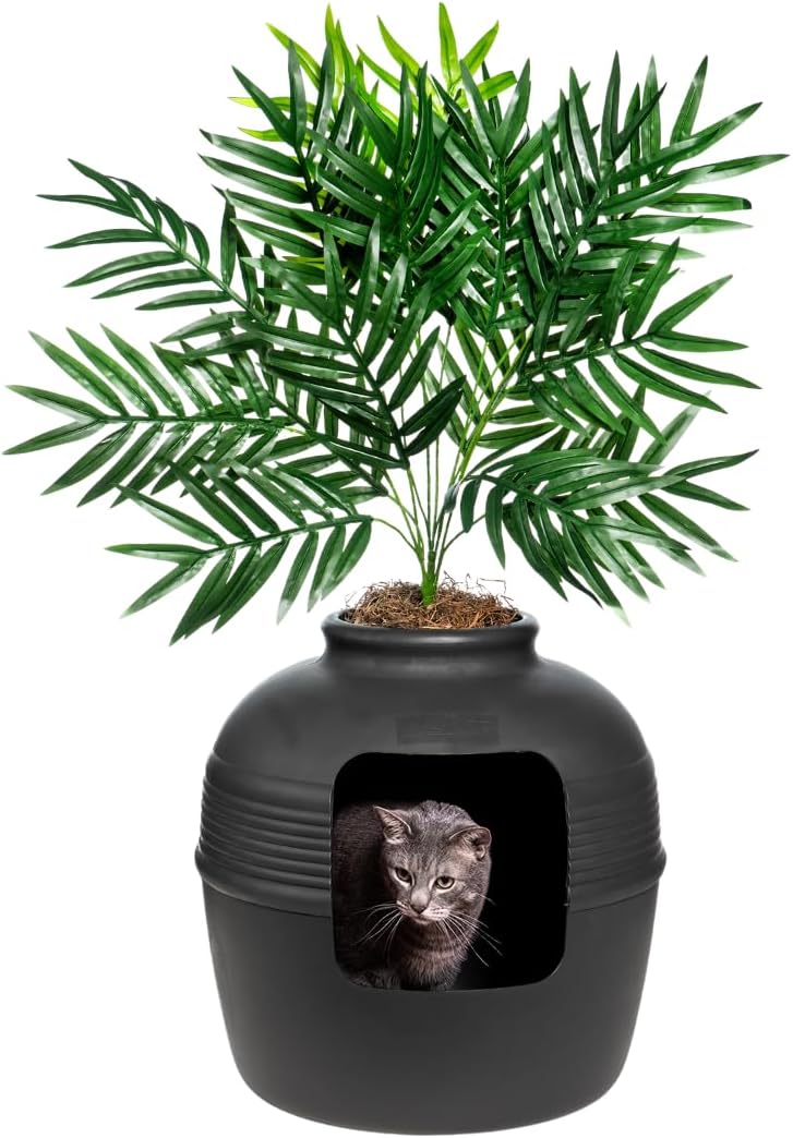Good Pet Stuff Original Hidden Litter Box Planter - Palm Plant / Base Kit / Charcoal Black