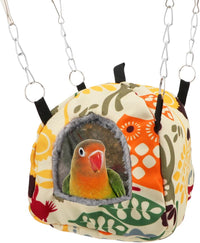 Wontee Bird Plush Hammock Parrot Hanging Snuggle Cave Happy Hut Tent - S / Beige Pattern