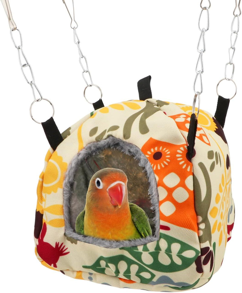 Wontee Bird Plush Hammock Parrot Hanging Snuggle Cave Happy Hut Tent - S / Beige Pattern