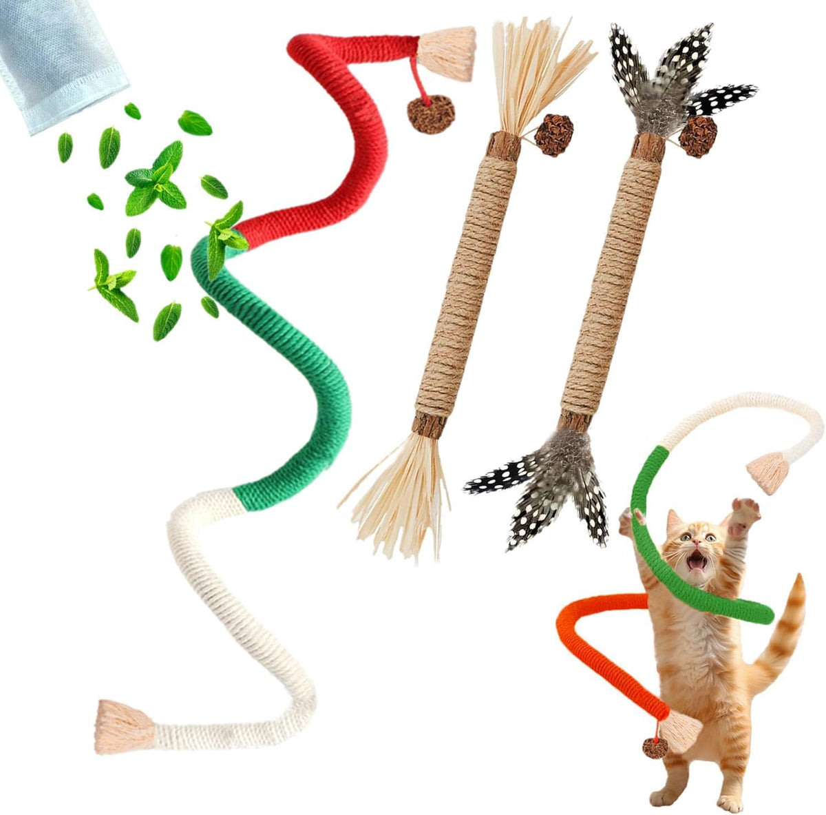 Cat Toys 12PCS Mix Catnip Chew Rope Silvervine Stick for Indoor Cat – Essentials for Cats - MIX-3PACK
