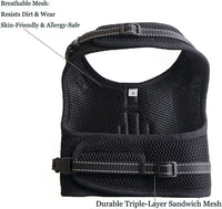 Mini Dachshund Harness, No Armpit Rub, Escape Proof, Reflective - Black / L: Chest 53-63cm (21"-25") - image 4
