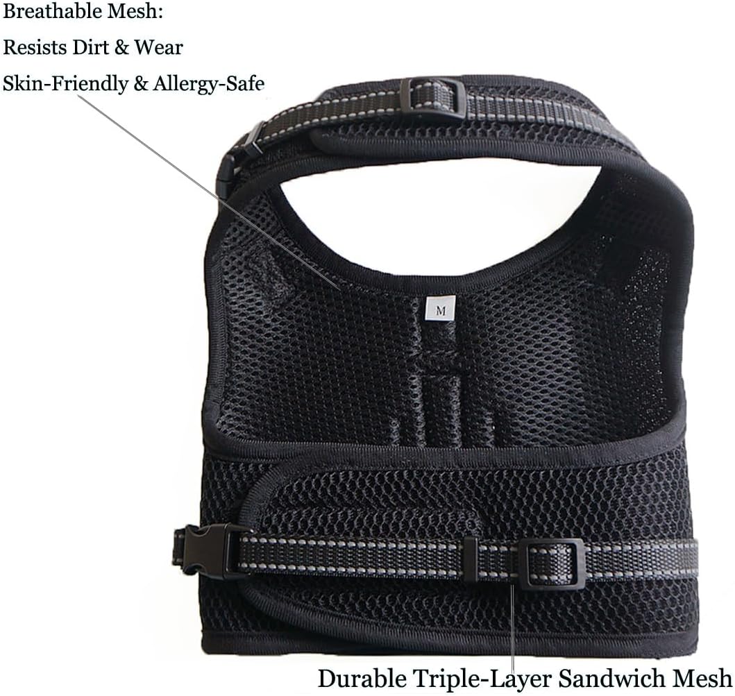 Mini Dachshund Harness, No Armpit Rub, Escape Proof, Reflective - Black / L: Chest 53-63cm (21"-25") - image 4
