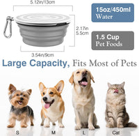 Pawaboo Collapsible Travel Dog Bowls 2 Pack with Lids&Carabiners - 450ml(Pack of 2) / Blue + Grey - image 4