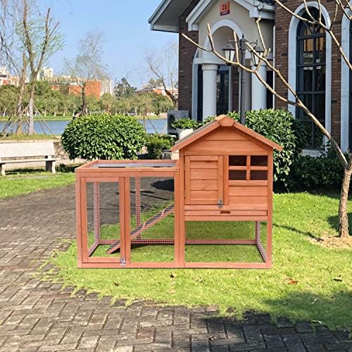 Rabbit Hutch Chicken Coop Kennel Easily Assembled 2 Story with Removable No Leak Tray Solid Fir Wood Weatherproof for Indoor Outdoor Pets